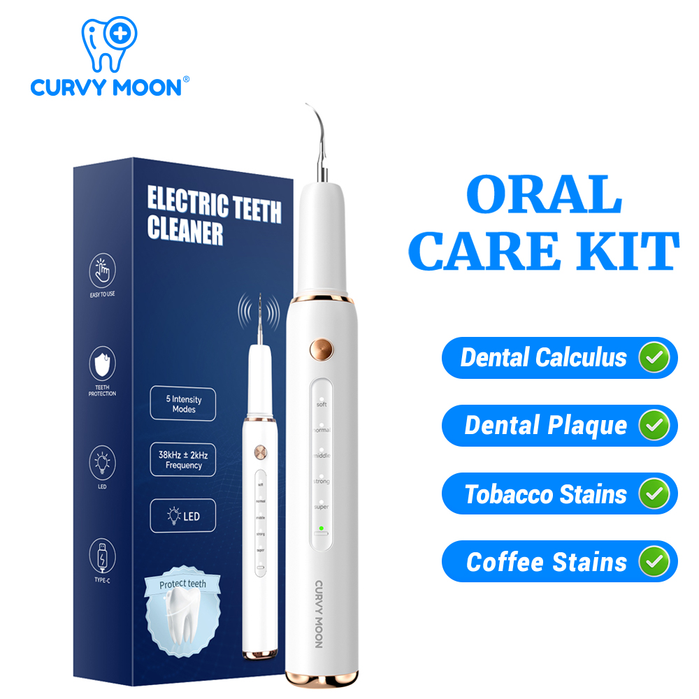 Teeth Whitening Uv - CURVY MOON T4 แปรงสีฟันไฟฟ้าอัลตราโซนิกแบบพกพา เครื่องมือทำความสะอาดคราบหินปูน คราบพลัค
