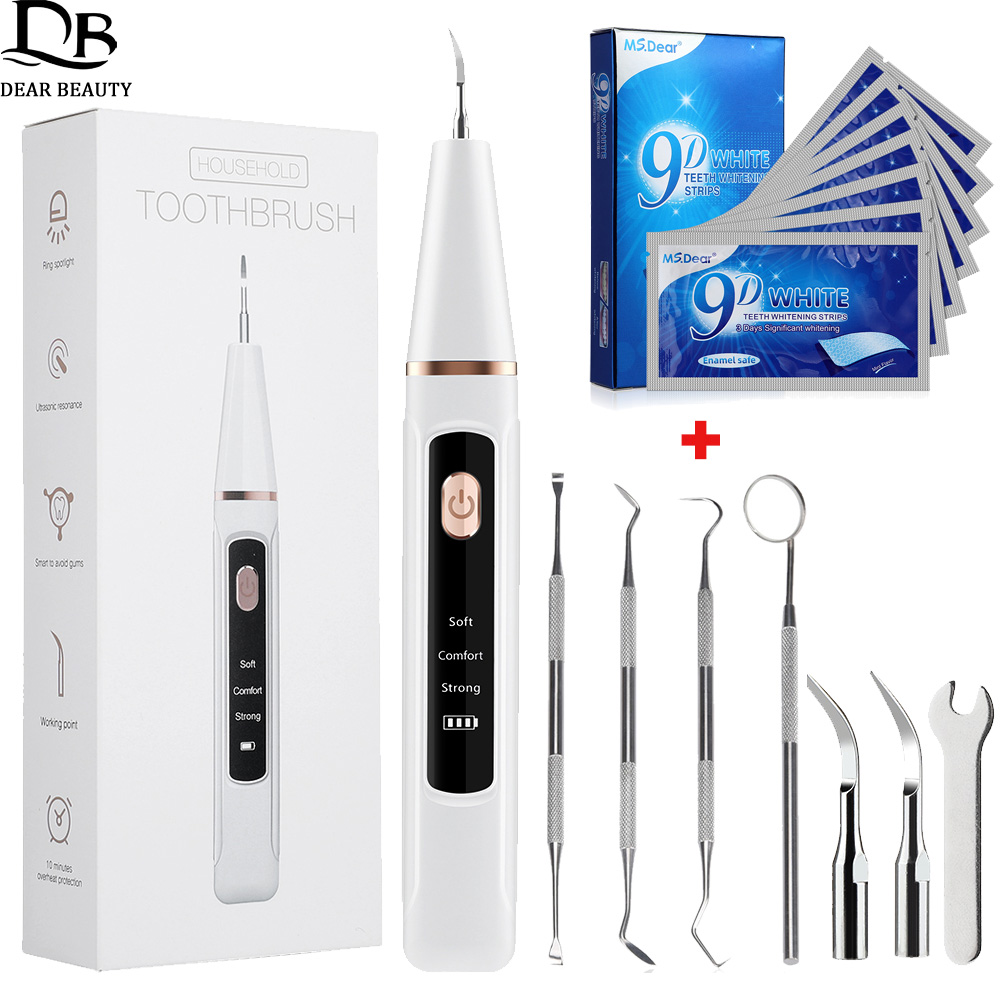 Teeth Whitening Strips - อัลตราโซนิกทันตกรรมแคลคูลัสRemoverและ9Dฟันไวท์เทนนิ่งแถบแผ่นScaler Tartar Eliminatorไฟฟ้าทําความสะอาดฟันชุด