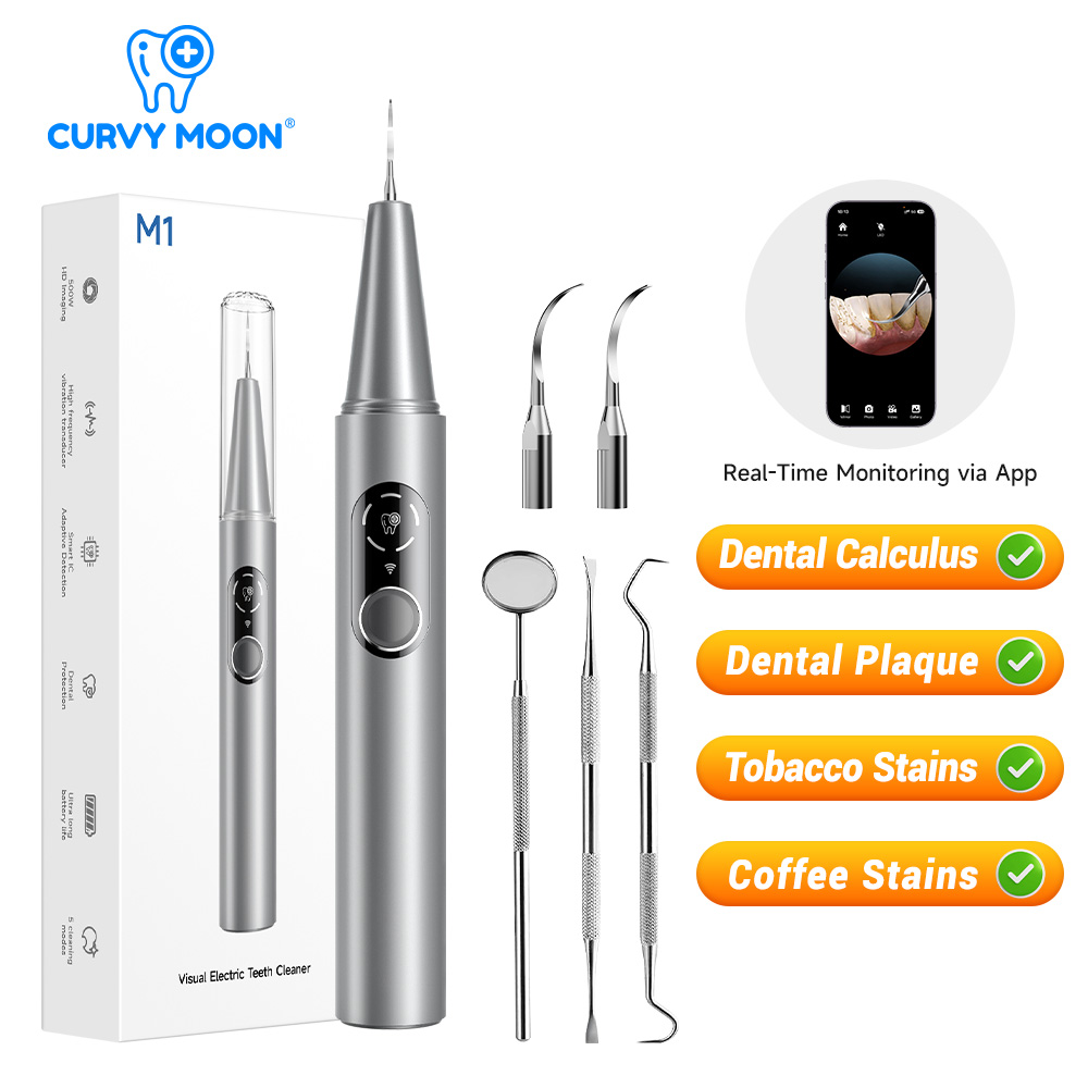 Teeth Whitening Uv - CURVY MOON เครื่องทำความสะอาดฟันด้วยคลื่นอัลตราโซนิกแบบไฟฟ้าพร้อมกล้อง กำจัดคราบหินปูน เครื่องมือทำความสะอาดคราบฟัน การดูแลฟันขาว