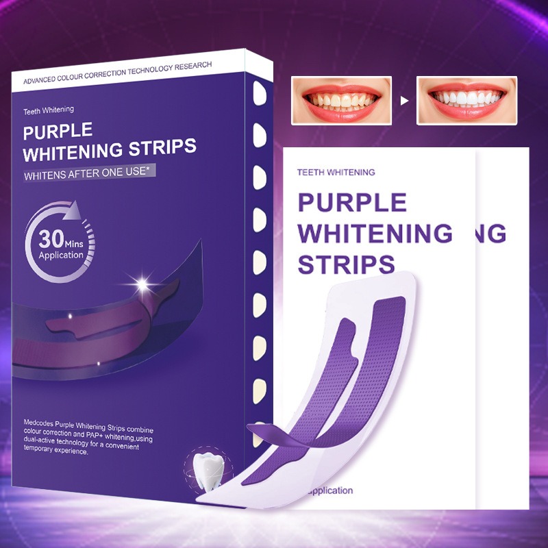 แผ่นฟอกฟันขาว V34 สีม่วงเรืองแ - Teeth Whitening Strips บทวิจารณ์และราคา