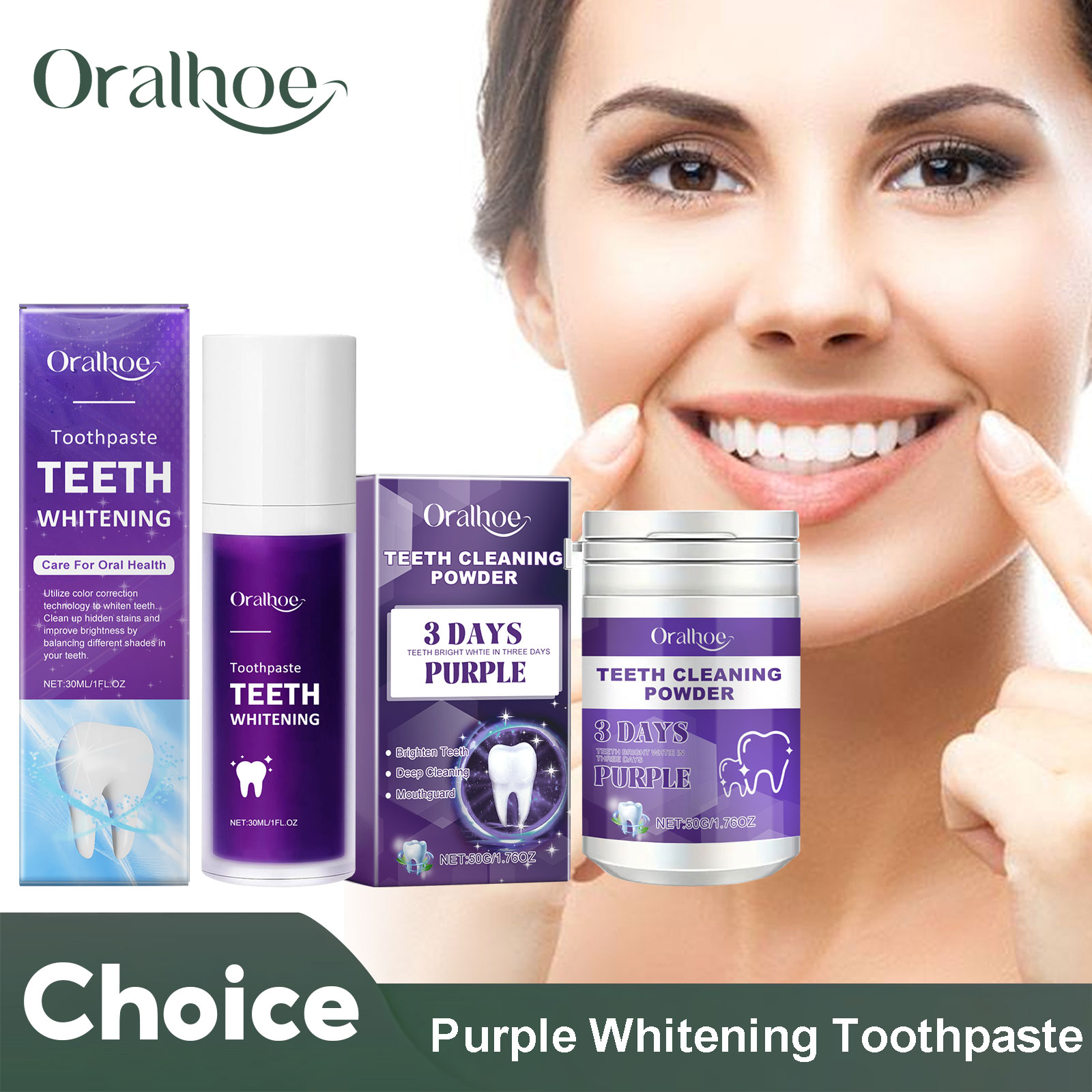 สีม่วง Corrector ยาสีฟันไวท์เท - Teeth Whitening Powder บทวิจารณ์และราคา